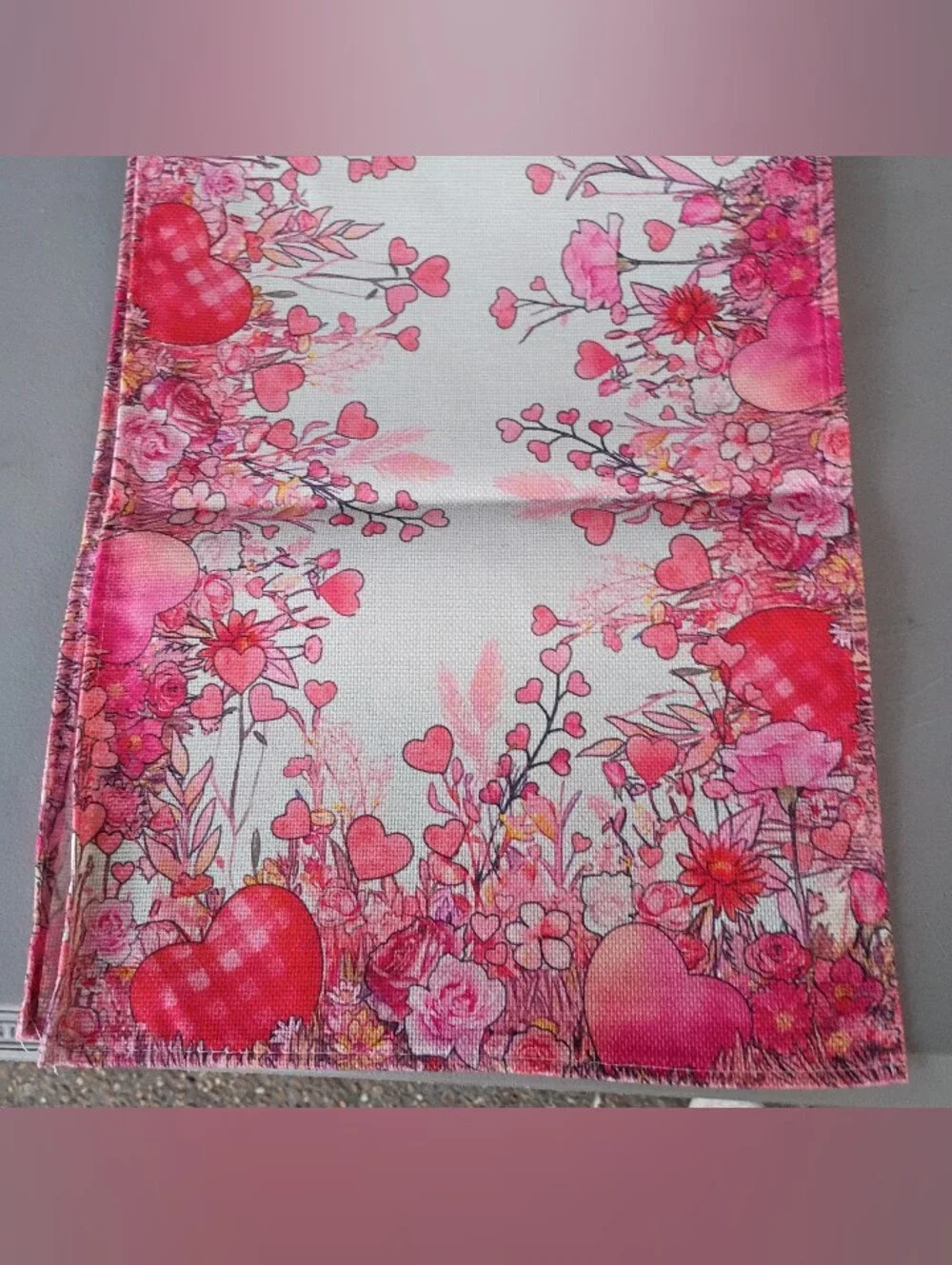 Pink Floral Heart Table Runner